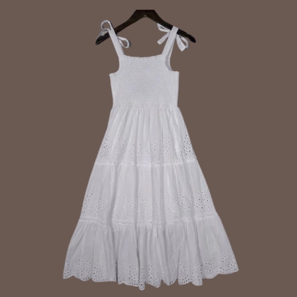 NWT 🤍Andrew Marc New York Dress Women's Medium White Eyelet Tie-Shoulder - Picture 2 of 15